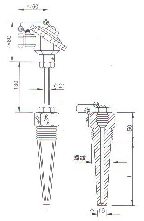烟道、风道热电偶(热电阻)产品结构图 烟道、风道热电偶(热电阻)产品结构图
